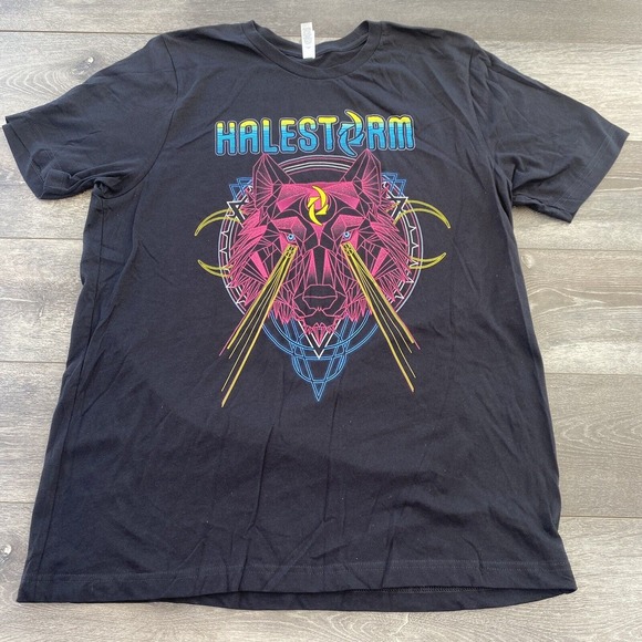 Halestorm 2019 Tour T Shirt Black Canvas Neon Wolf Adult XL Short Sleeve - Picture 1 of 7